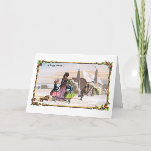 Cartes Pour Fêtes Annuelles Ancien Noël, Famille (Devant)