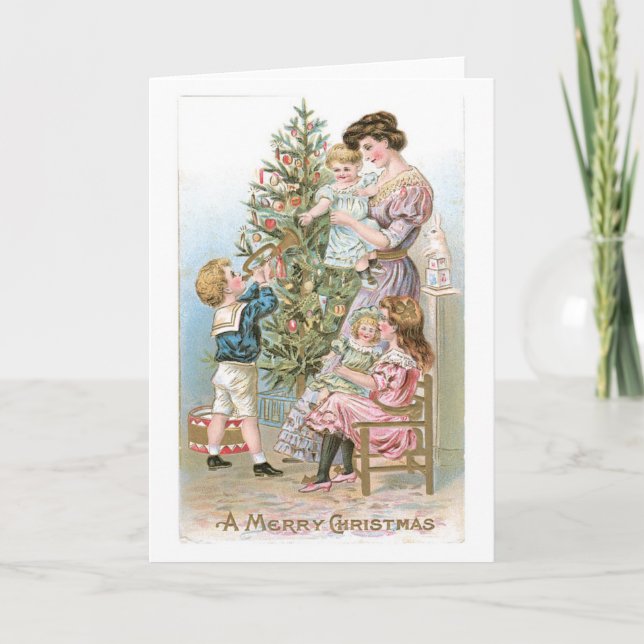Cartes Pour Fêtes Annuelles Ancien Noël, Famille (Devant)