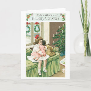 Cartes Pour Fêtes Annuelles Ancien Noël, Fille