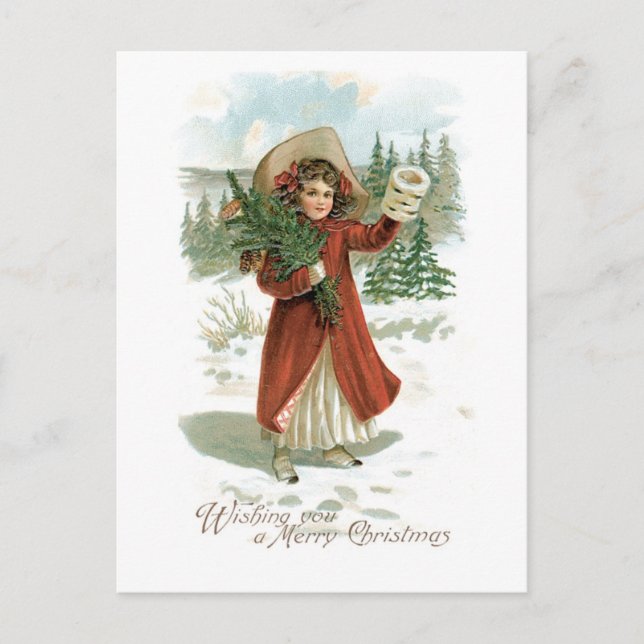 Cartes Pour Fêtes Annuelles Ancien Noël, Fille (Devant)