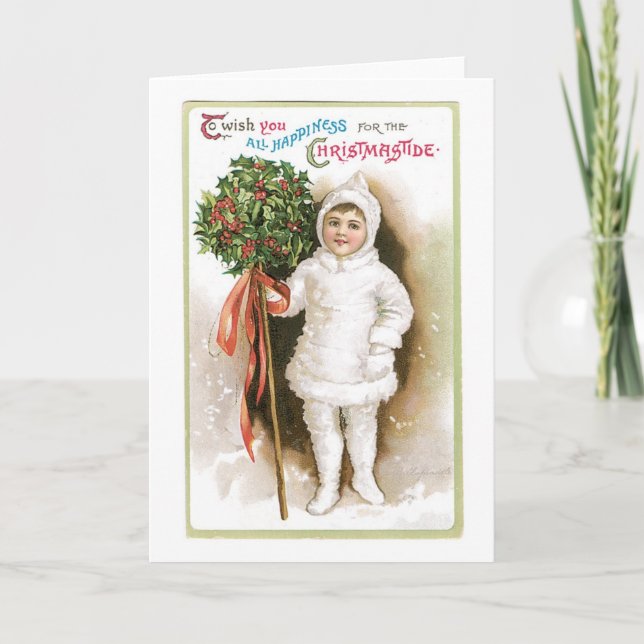 Cartes Pour Fêtes Annuelles Ancien Noël, Fille (Devant)