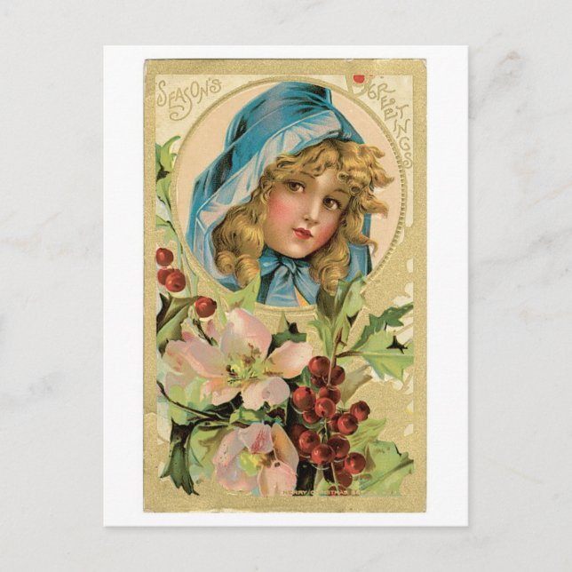 Cartes Pour Fêtes Annuelles Ancien Noël, Fille (Devant)