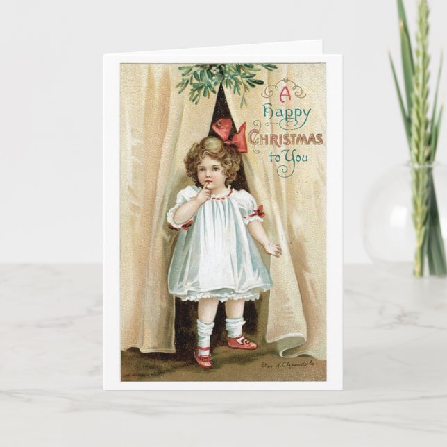 Cartes Pour Fêtes Annuelles Ancien Noël, Fille (Devant)