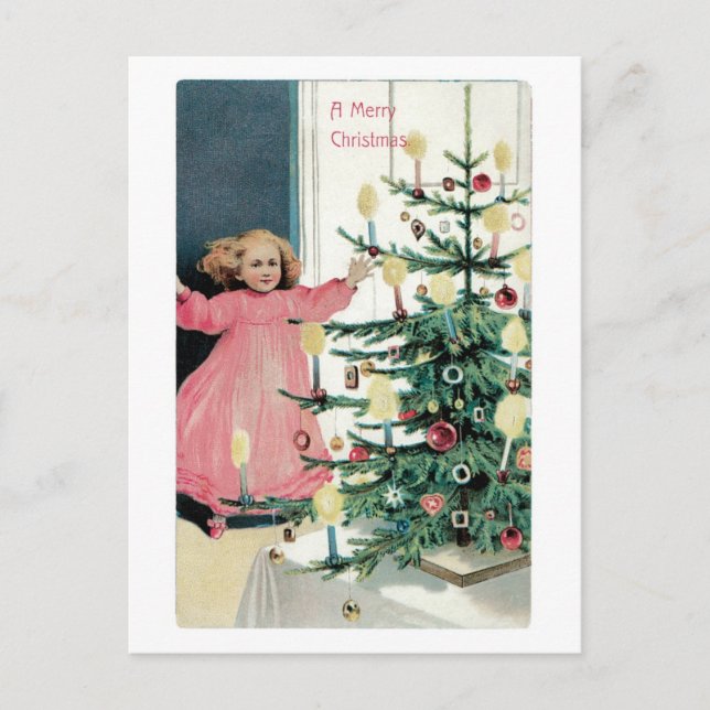 Cartes Pour Fêtes Annuelles Ancien Noël, Fille, arbre de Noël (Devant)