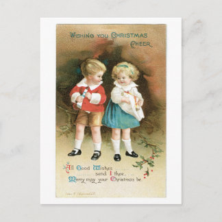 Cartes Pour Fêtes Annuelles Ancien Noël, garçon & fille