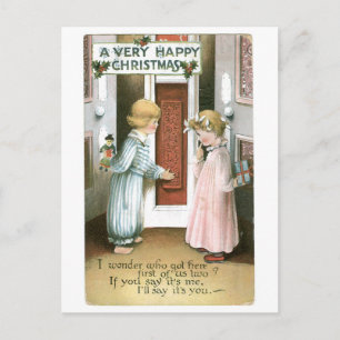 Cartes Pour Fêtes Annuelles Ancien Noël, garçon & fille
