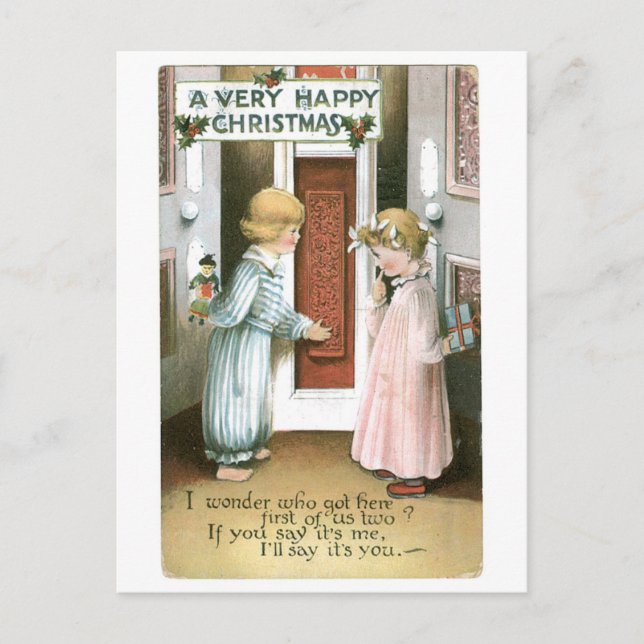 Cartes Pour Fêtes Annuelles Ancien Noël, garçon & fille (Devant)