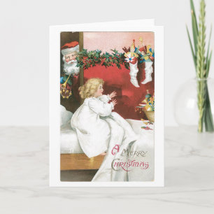 Cartes Pour Fêtes Annuelles Ancien Noël, Père Noël & Girl