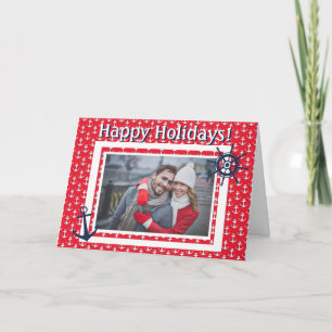 Cartes Pour Fêtes Annuelles Ancre nautique et navire Roue Photo et texte perso