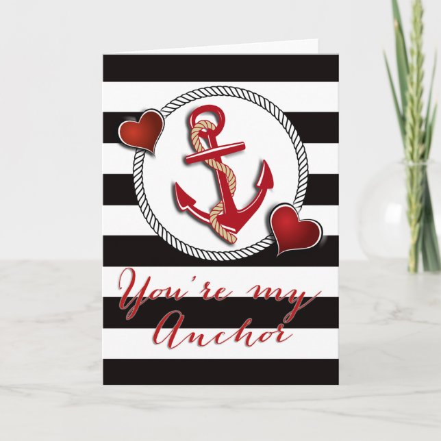 Cartes Pour Fêtes Annuelles Ancre nautique Valentin noir et blanc (Devant)