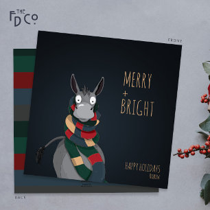 Cartes Pour Fêtes Annuelles Âne «Merry + Bright» fou et mignon