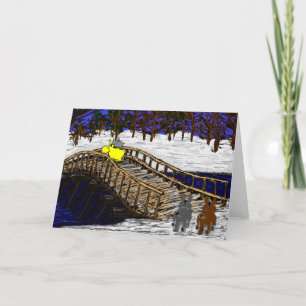 Cartes Pour Fêtes Annuelles ânes marchant sur le pont dans la neige