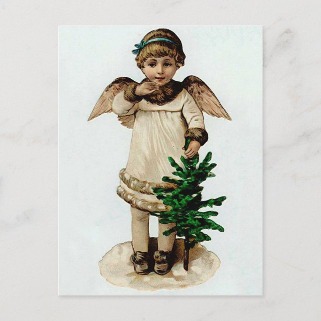 Cartes Pour Fêtes Annuelles Ange avec arbre de Noël (Devant)