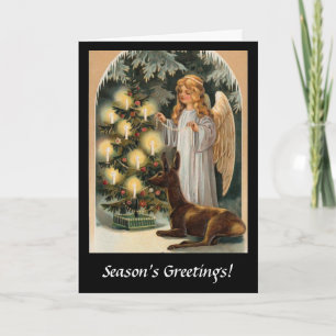 Cartes Pour Fêtes Annuelles Ange avec cerf et bougies d'arbre de Noël