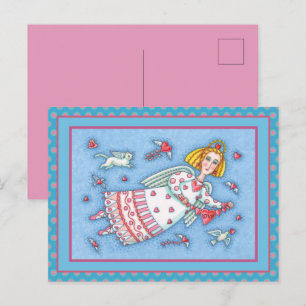 CARTES POUR FÊTES ANNUELLES ANGE D'ART FOLK, CHAT ET COEURS DE VOL VALENTINE