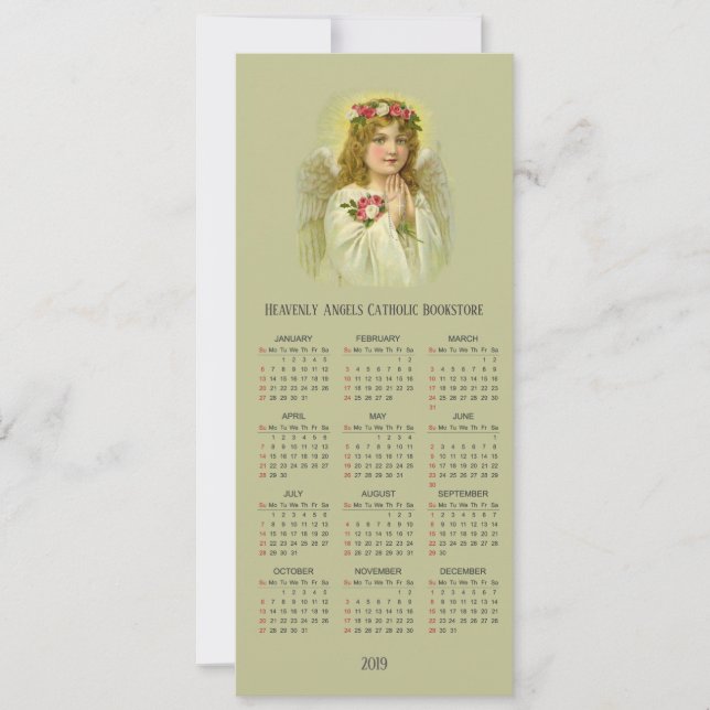 Cartes Pour Fêtes Annuelles Ange de fille céleste avec calendrier Rosary 2019 (Devant)