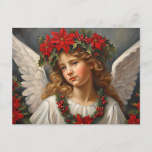 Cartes Pour Fêtes Annuelles Ange de Noël aux fleurs de Poinsettia rouge