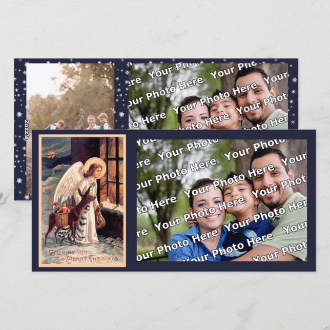 Cartes Pour Fêtes Annuelles Ange de Noël avec la photo de cerf (Devant / Derrière)