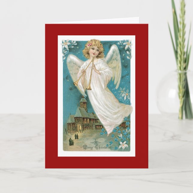 Cartes Pour Fêtes Annuelles Ange de Noël avec trompettes (Devant)