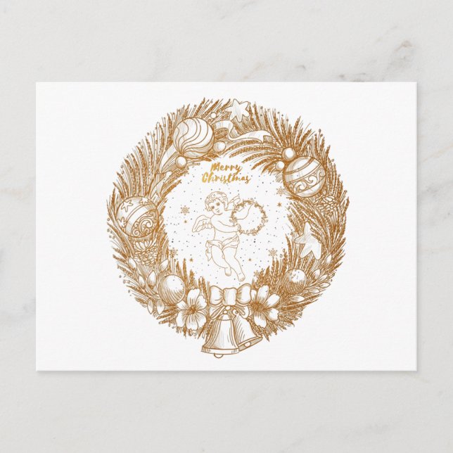 Cartes Pour Fêtes Annuelles Ange de Noël d'or-couronne-Joyeux Noël (Devant)