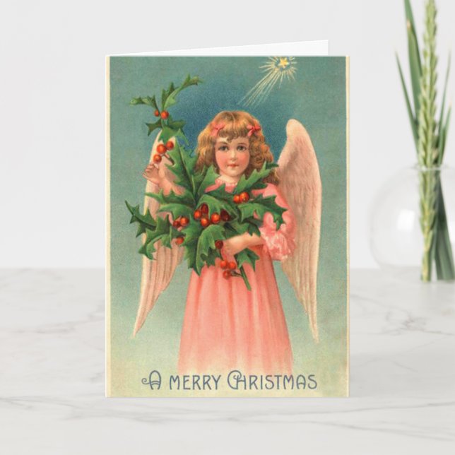 Cartes Pour Fêtes Annuelles Ange de Noël Vintage Apporte Des Bénédictions, (Devant)