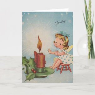Cartes Pour Fêtes Annuelles Ange de Noël Vintage Chaleureux Par une bougie
