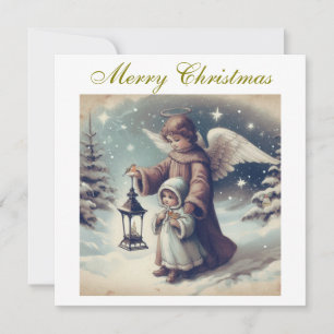 Cartes Pour Fêtes Annuelles Ange de Noël Vintage, Enfant et Oiseaux