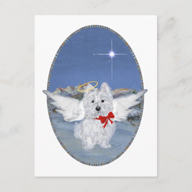 Cartes Pour Fêtes Annuelles Ange de Noël Westie (Devant)