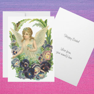Cartes Pour Fêtes Annuelles Ange de Pâques victorien avec Fleurs de Pansy Viol