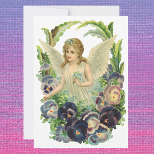 Cartes Pour Fêtes Annuelles Ange de Pâques victorien avec Fleurs de Pansy Viol