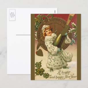 Cartes Pour Fêtes Annuelles Ange du Nouvel An Champagne Victorien Vintage