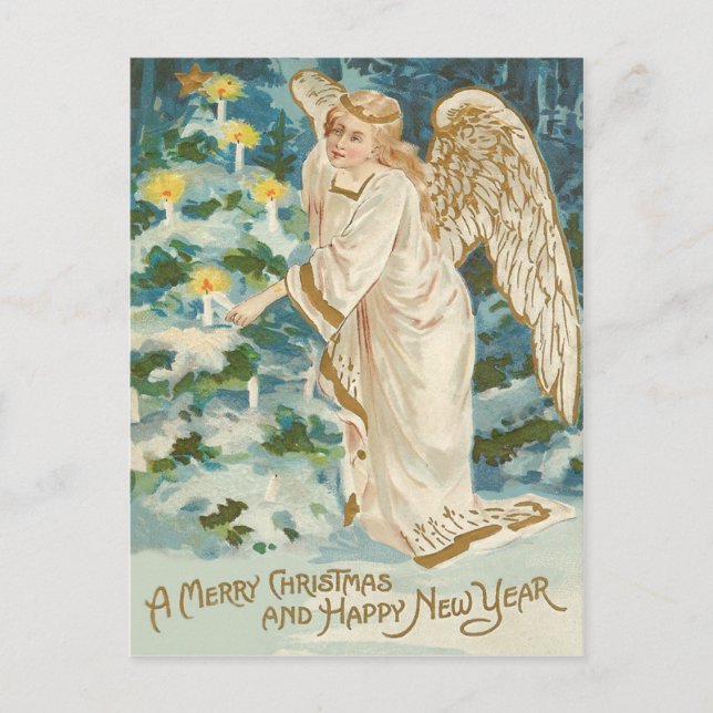 Cartes Pour Fêtes Annuelles Ange Éclairage bougie Arbre de Noël (Devant)