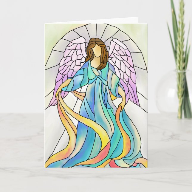 Cartes Pour Fêtes Annuelles Ange en verre souillé (Devant)