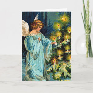 Cartes Pour Fêtes Annuelles "Ange et arbre de Noël" Vintage
