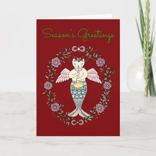 Cartes Pour Fêtes Annuelles ange mermaid cat (Devant)