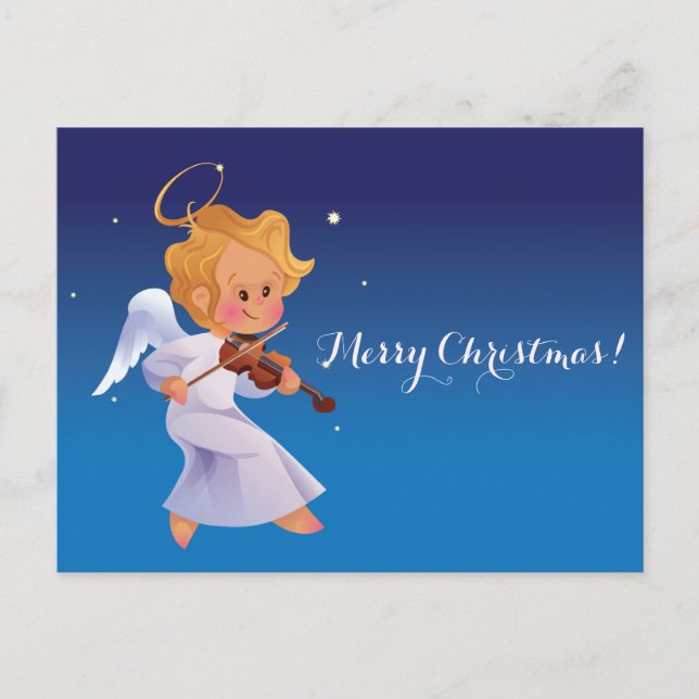 Cartes Pour Fêtes Annuelles Ange mignon jouant le violon (Devant)