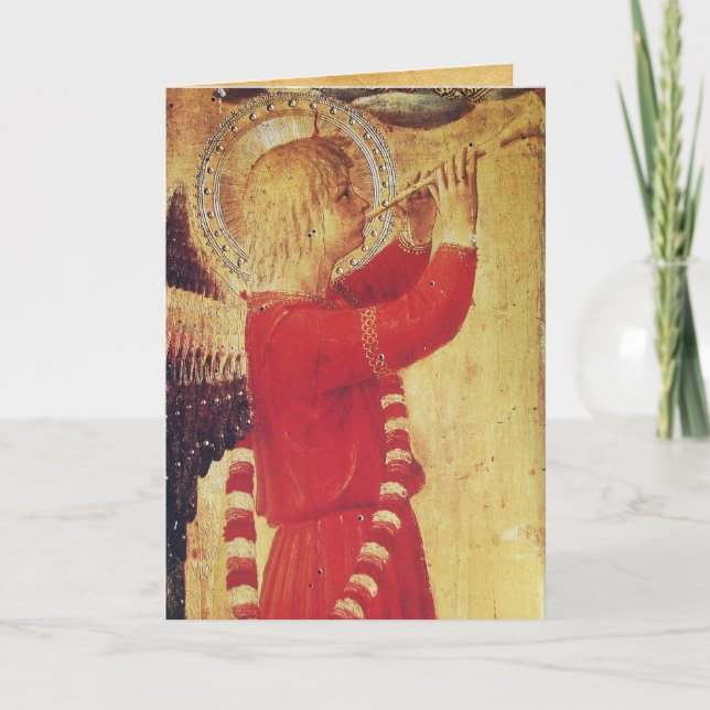 CARTES POUR FÊTES ANNUELLES ANGE MUSICAL EN ROUGE ET OR (Devant)