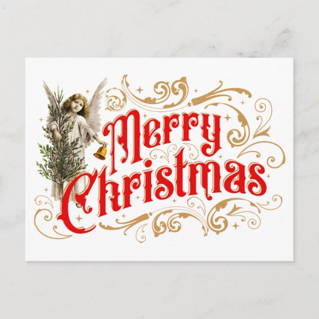 Cartes Pour Fêtes Annuelles Ange Ornat-Joyeux Noël-Rétro (Devant)