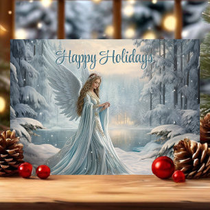 Cartes Pour Fêtes Annuelles Ange serein de Noël en hiver