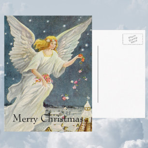 Cartes Pour Fêtes Annuelles Ange victorien de Noël vintage avec étoiles roses