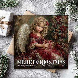 Cartes Pour Fêtes Annuelles Ange victorien sacré Noël or rouge profond