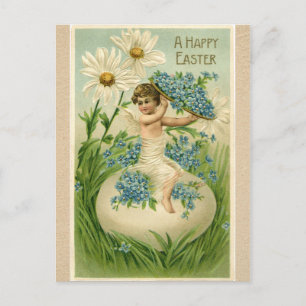 Cartes Pour Fêtes Annuelles Ange vintage de Pâques se reposant sur l'oeuf avec