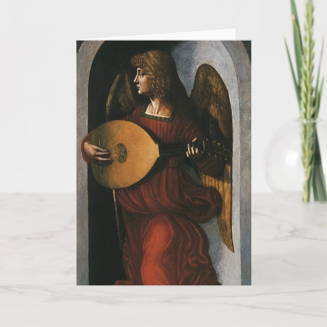 Cartes Pour Fêtes Annuelles Angel avec Lute par Léonard de Vinci Noël (Devant)