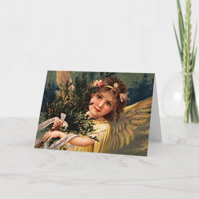 Cartes Pour Fêtes Annuelles Angel avec une Armful of Christmas Greenery (Devant)