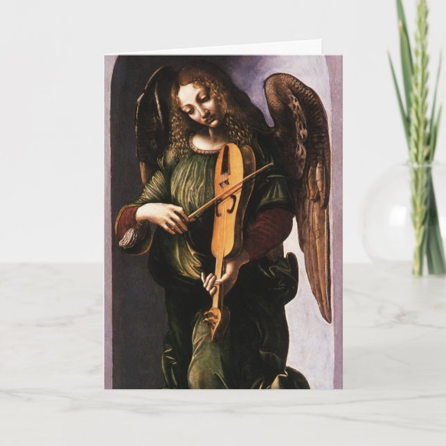 Cartes Pour Fêtes Annuelles Angel avec Vielle par Léonard de Vinci Noël (Devant)