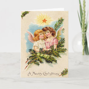 Cartes Pour Fêtes Annuelles Angel Cherub À feuillage persistant Bough Heure
