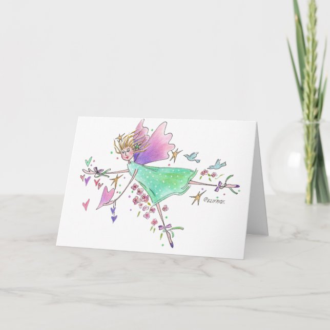 Cartes Pour Fêtes Annuelles Angel de danse gracieux en robe verte (Devant)