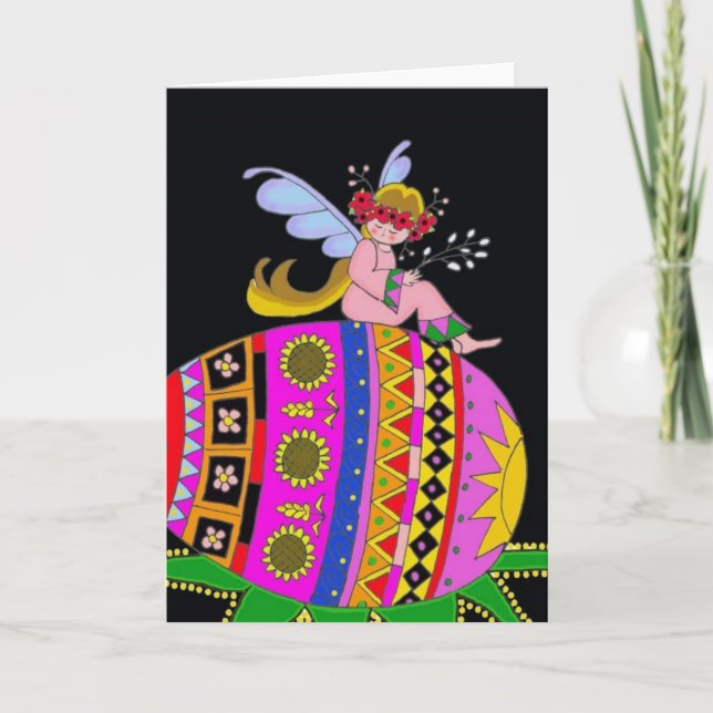 Cartes Pour Fêtes Annuelles Angel et une Pysanka, art populaire ukrainien (Devant)
