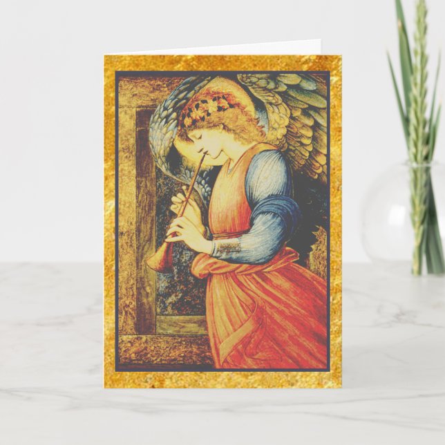 Cartes Pour Fêtes Annuelles Angel Jouer un Flageolet Art (Devant)