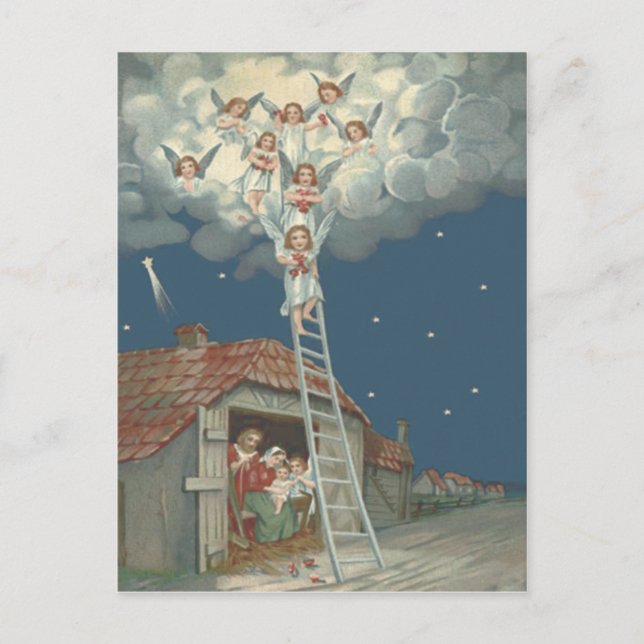 Cartes Pour Fêtes Annuelles Angel Manger Nativité Jésus Christian (Devant)